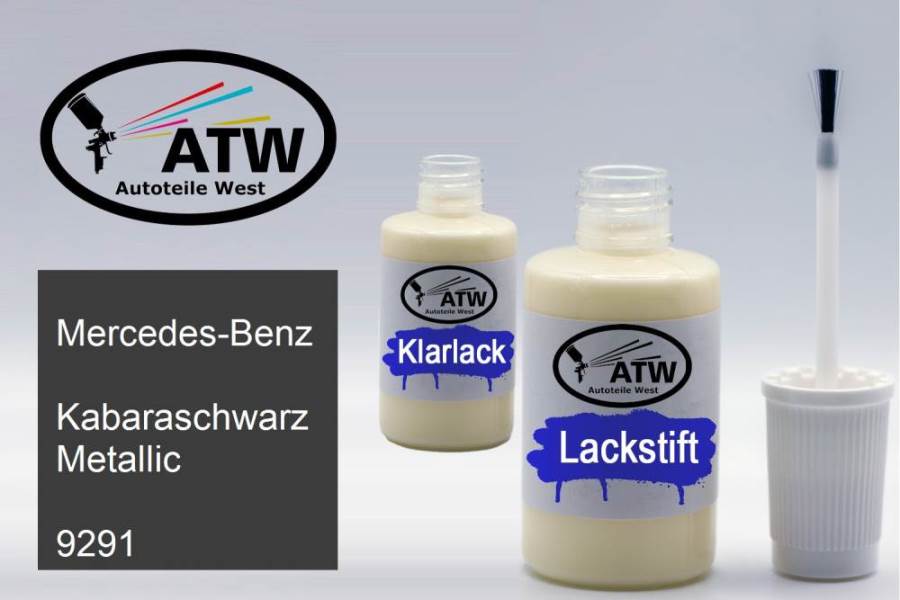 Mercedes-Benz, Kabaraschwarz Metallic, 9291: 20ml Lackstift + 20ml Klarlack - Set, von ATW Autoteile West.